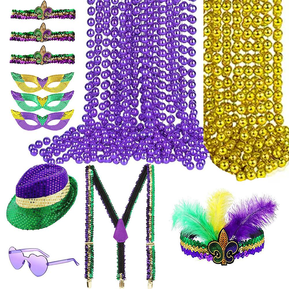 Mardi Gras Accessories Stage Costume Set Props Hats Masks Headbands Beaded Necklaces Sunglasses Socks Halloween Prop Decorations