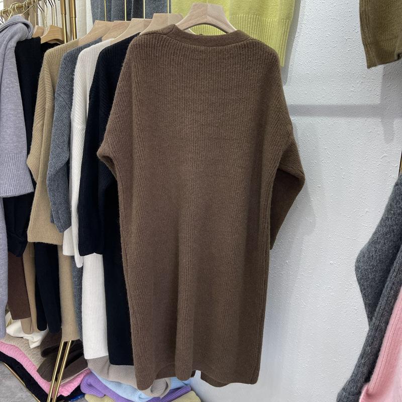 Pulover de lungime medie Cardigan Toamnă și iarnă pentru femei Jachetă în stil leneș Pulover peste genunchi Pulover din tricot largi Îmbrăcăminte exterioară