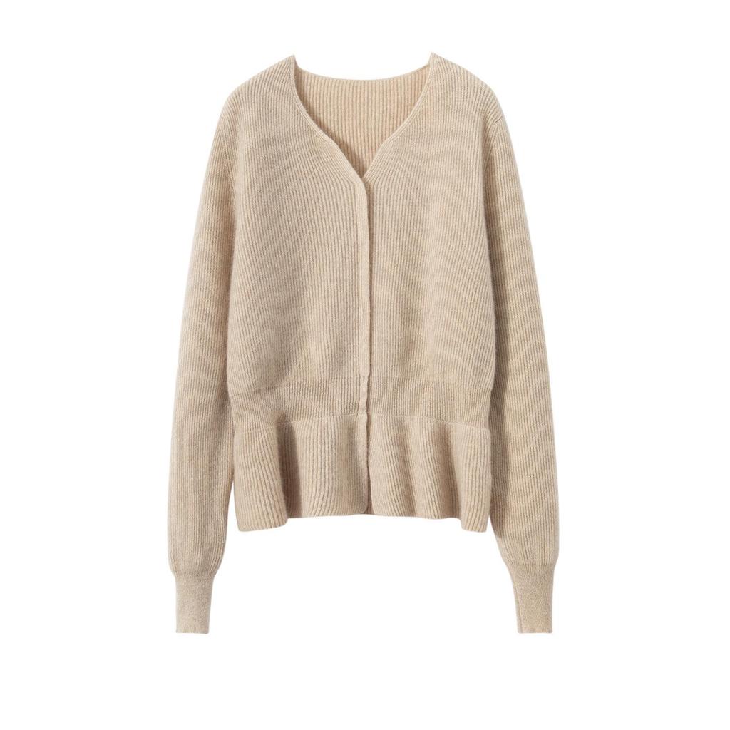 Korean Style Ruffle Hem Knit Cardigan - Women's Slim-Fit Waist-Cinching Outerwear for Autumn