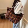 Woolen Plaid Big Bag Women's Portable Tote Bag Commuter Shoulder Bag