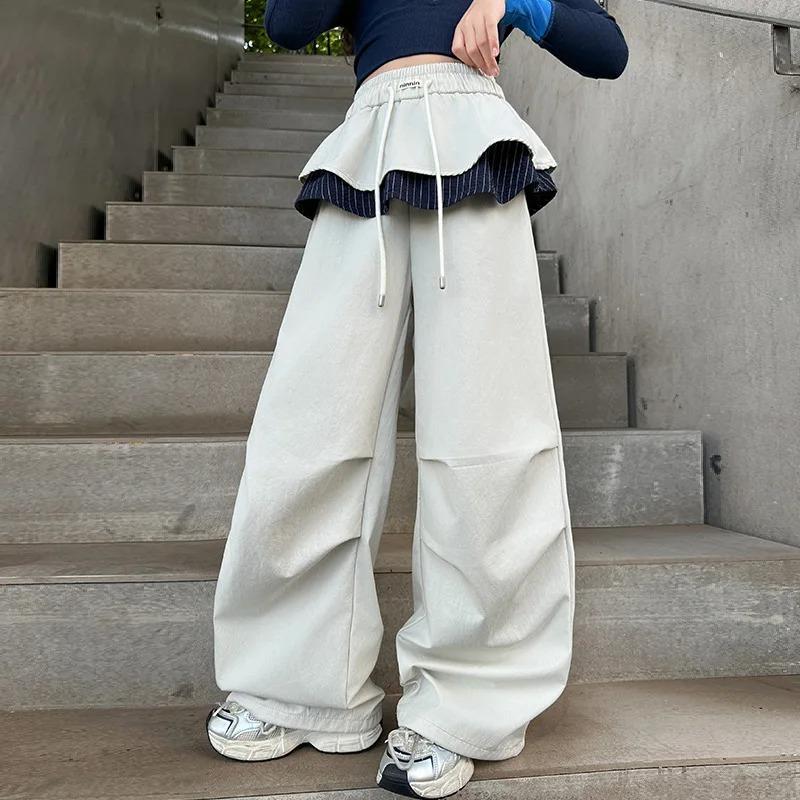Pantaloni Cargo Autunnali per Bambini Ragazze Pre-adolescenti Streetwear Pantaloni Lunghi Pantaloni della Tuta per Adolescenti Decorazione Finta Gonna Pantaloni da Ginnastica per Bambini
