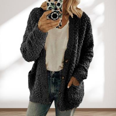 Chaqueta de Invierno para Mujer con Bolsillos Dobles, Cárdigan Grueso de Forro Polar de un Solo Botón, Manga Larga