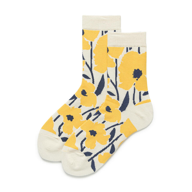 Illustration Flower Design Women s Socks 2-Pack Beige Green