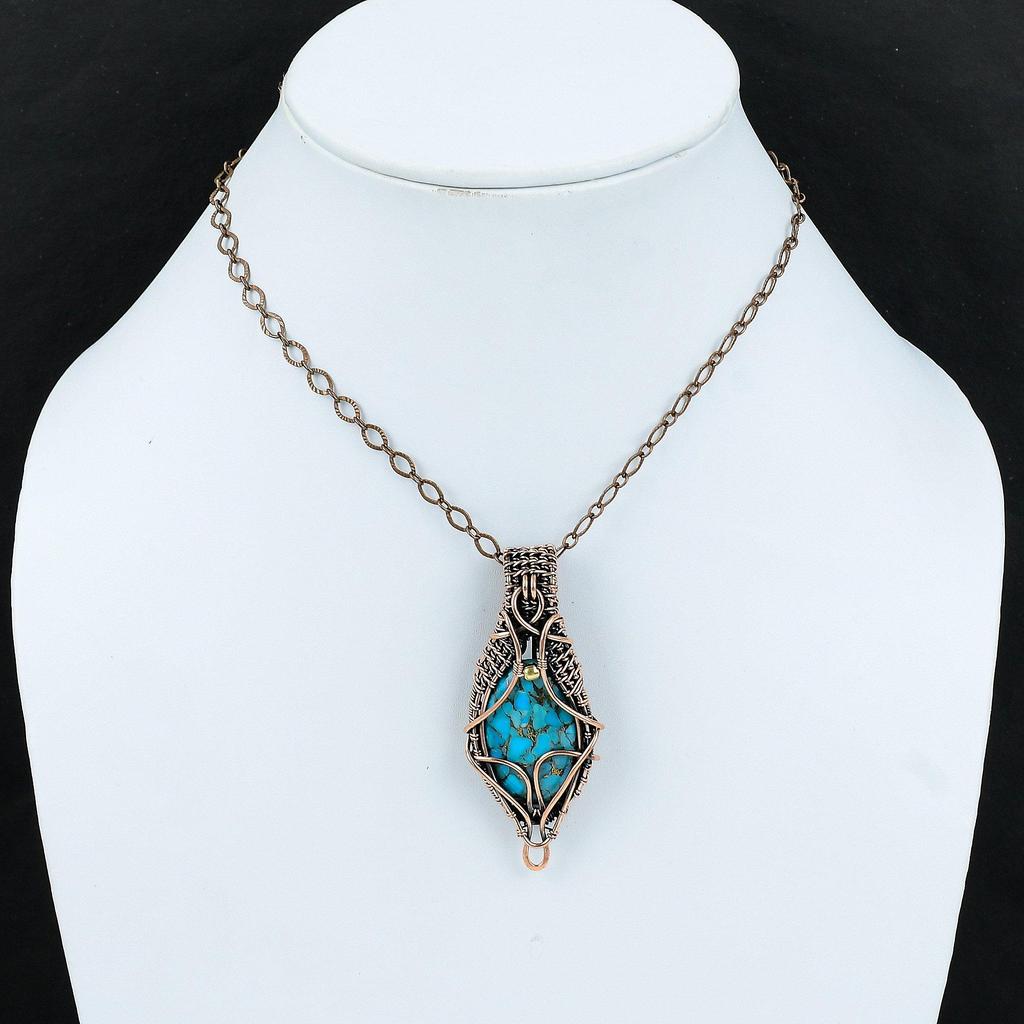 Copper Blue Turquoise Pendant Copper Wire Wrapped Gemstone Pendant Very Pretty Copper Jewelry Handmade Pendant Turquoise Jewelry For Gift