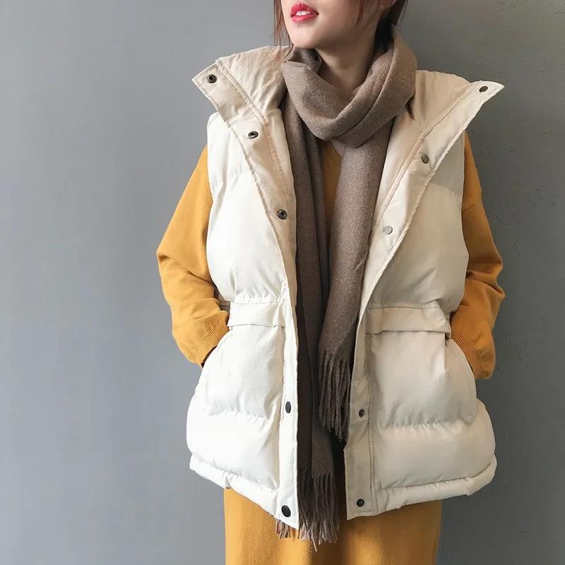 Autumn Winter Elegant Cotton Warm Vest Female Students Streetwear Korean Loose Sleeveless Parkas Vest Women
