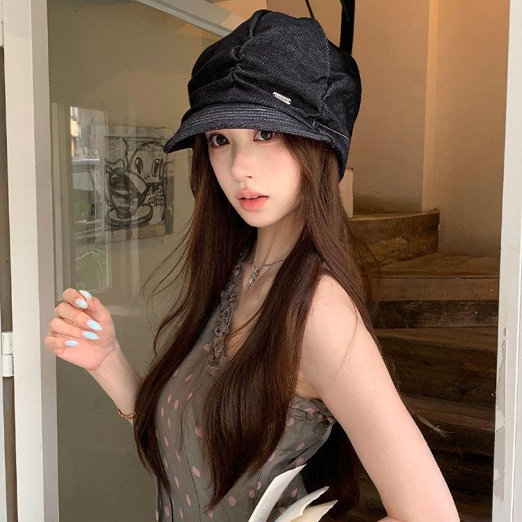 Spring and Autumn Folded Denim Octagonal Hat Women's Face Small Shade Basin Hat Versatile Fashion Painter Hat