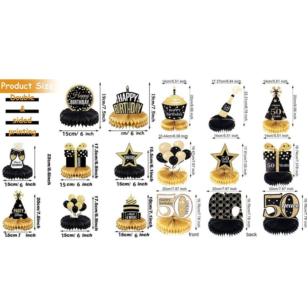 8pcs/set 30 40 50 60 70 80 Year Black Gold Birthday Honeycomb Set  Birthday Party