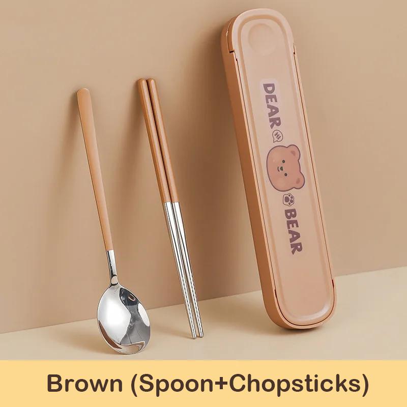 304 Stainless Steel Cartoon Cutlery Set with Case Kids Fork Spoon Portable Cutlery Travel Tableware Reusable Flatware