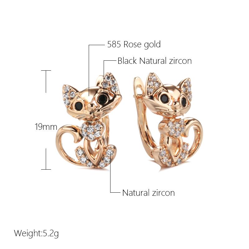 New  Rose Gold Cute Cat Earrings For Women Micro Wax Inlay Natural Zircon Earring Fashion Birthday Party Girl Jewelry