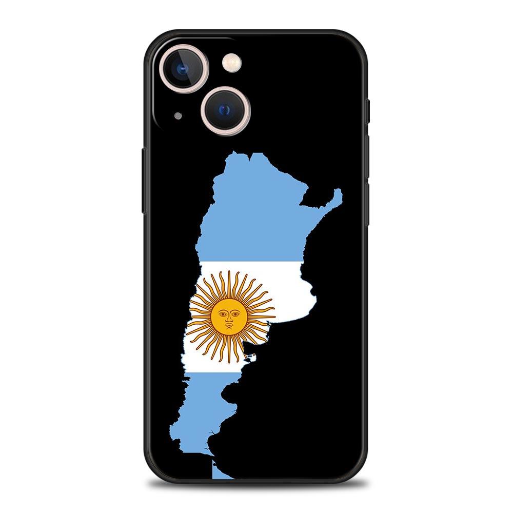 Coque de téléphone de luxe pour iPhone 11 12 13 15 16 14 Pro Max X XR XS 7 8 Plus 2020 Noir Housse souple Funda Drapeau Argentine Football 10