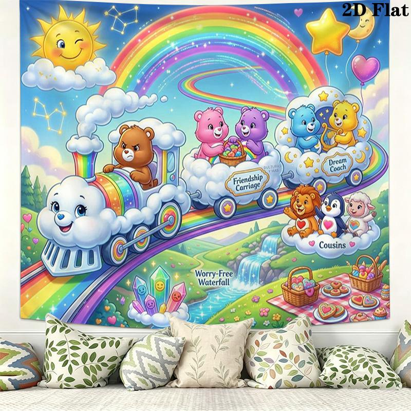 CARE BEARS Wall Tapestry Aesthetic Wall Hanging Printed Fabric Blanket Decorative Tapestries for Bedroom Living Room Home Decor