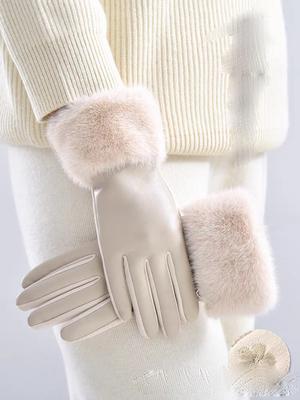Touchscreen Samt Winddicht und Kältebeständig Otter Kaninchenfell Mundwärmer und Verlängert Wildleder Damen Herbst- und Winterhandschuhe