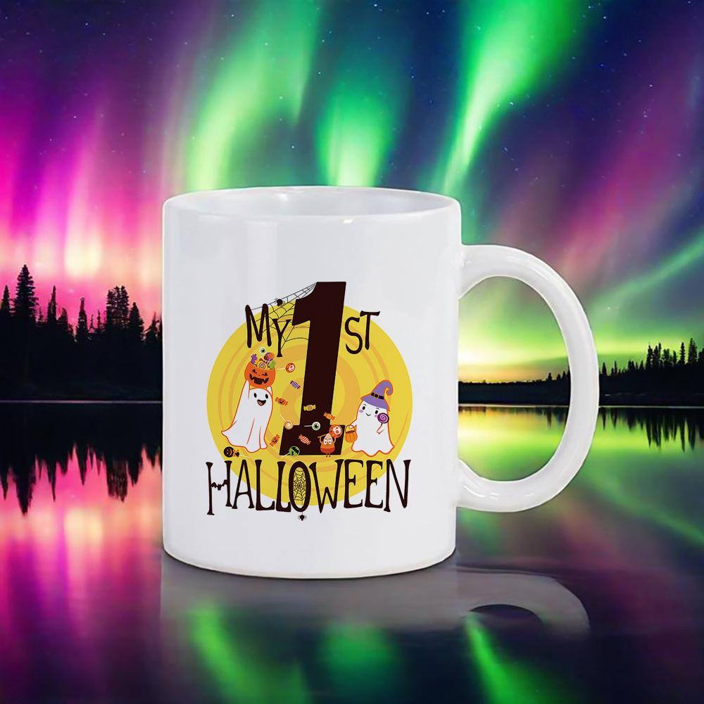 

Halloween Themed Mug Yellow Pattern Mugs Spooky Bat Coffee Cup Pumpkin Cups Trick or Treat Breakfast Cups Festive Gift Drinkware 330ml