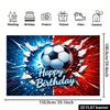 2D Kids Football Birthday Backdrop, Red Blue Burst Soccer Ball Decoration Background