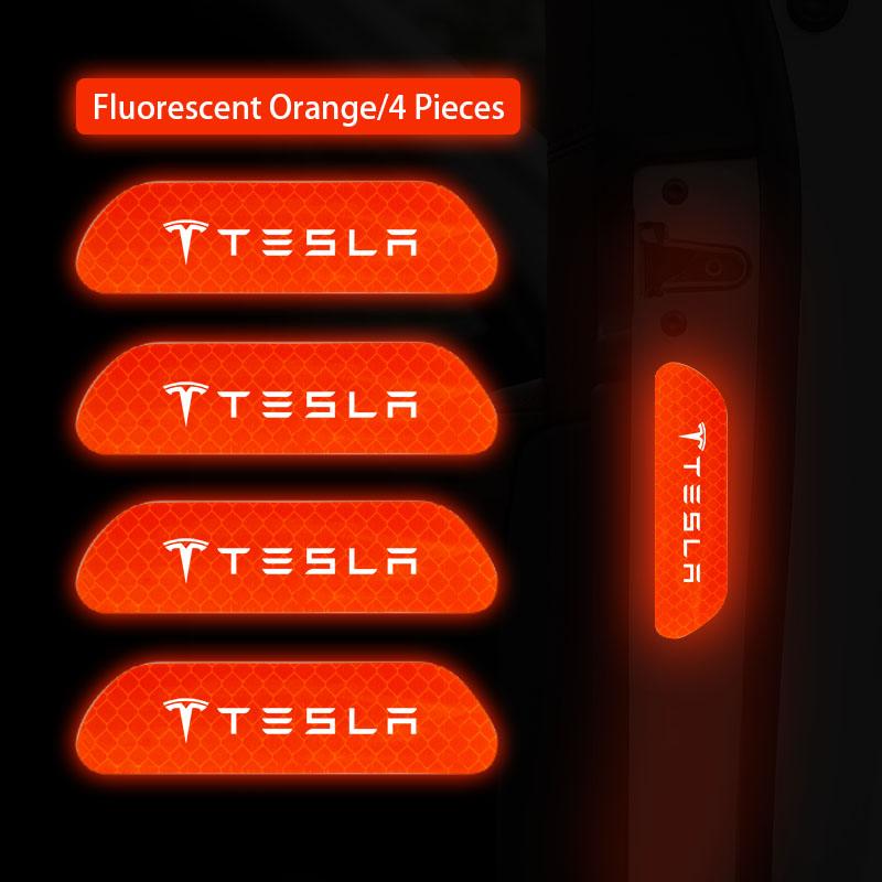 4Pcs Car Safety Warning Stickers Night Reflection Mark Decals For Tesla Model-Y Model-3 Model-X Model-S Cybertruck Roadster