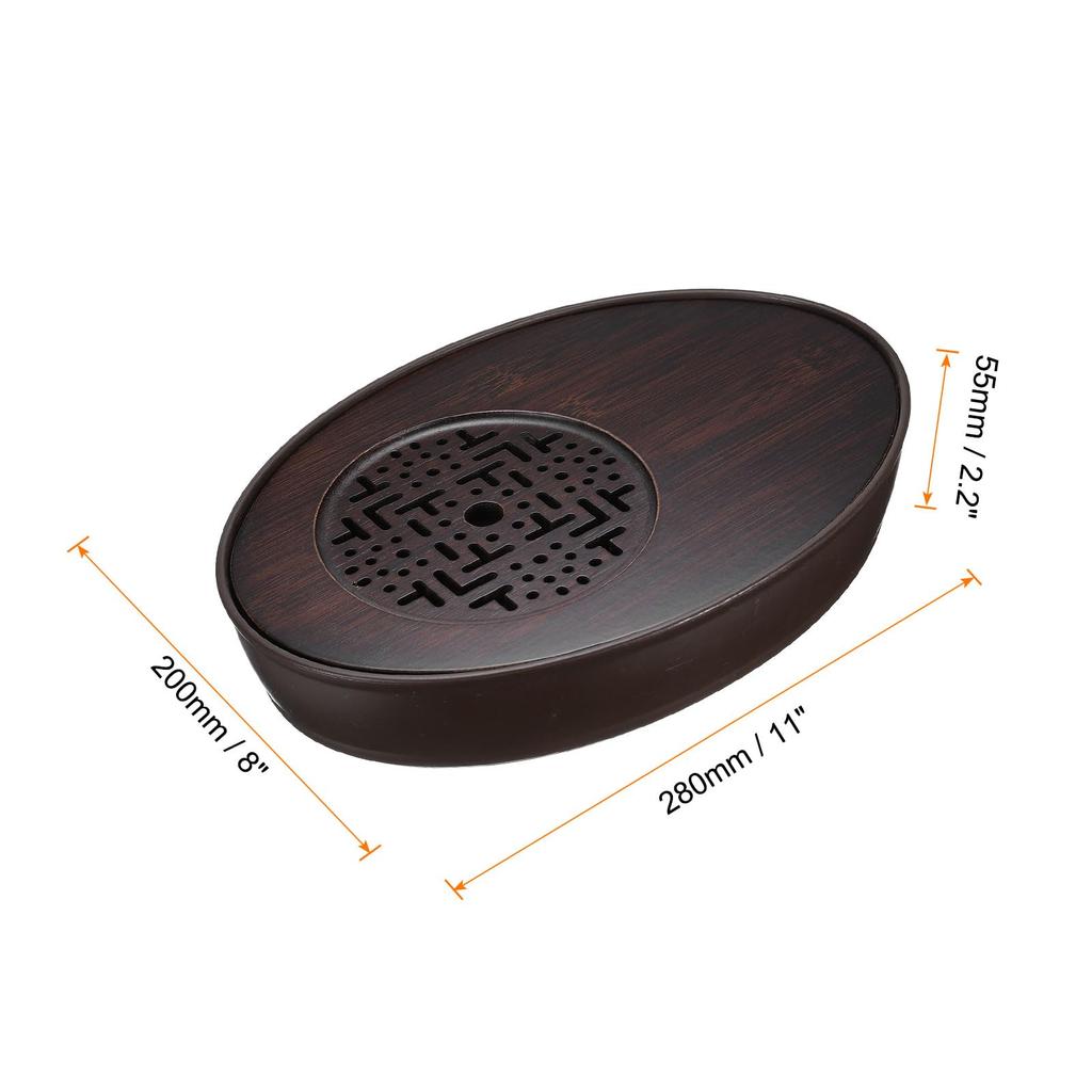uxcell 11" Oval Classic Bamboo Tea Tray, Chinese Kung Fu Tea Set, with Teacup, Brown, for Bamboo Table Furniture, Vintage Tea Set