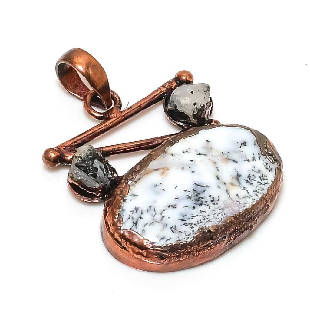 Dendrite Opal Copper Electroformed Pendant, Handmade Gemstone Jewelry Pendant Gift For Birthday