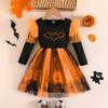 Toddler Girls Long Sleeve Halloween Dress with Pumpkin Print Puffy for Party