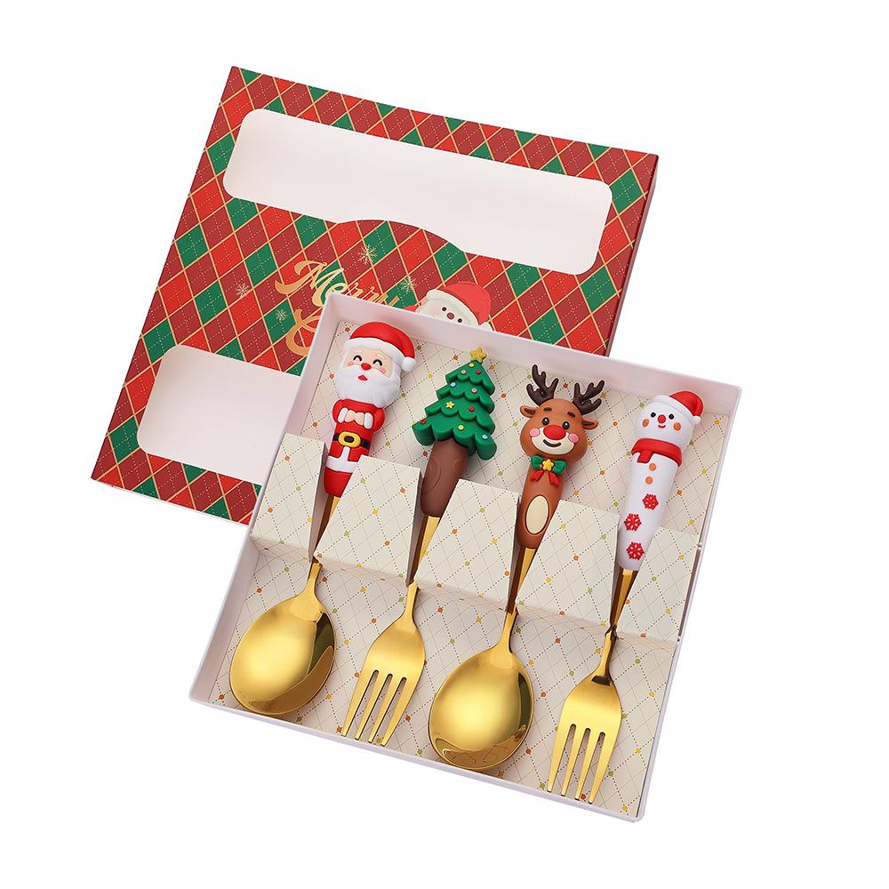 Cross-Border Christmas Cartoon Cutlery Set: Cute Tree & Snowman Dessert Spoons & Forks in Gift Box