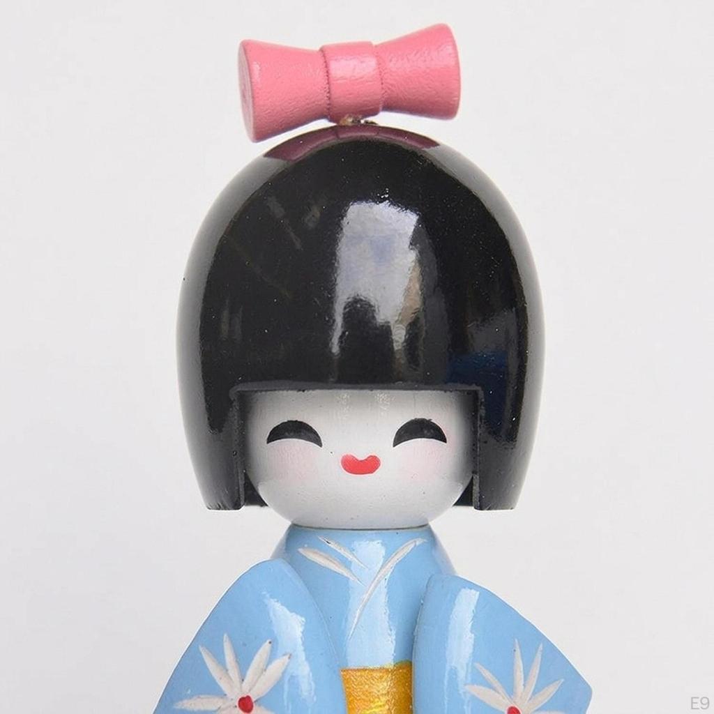 Figura Decorativa Japonesa de 9 cm, Estilo Kabuki, de Madera para Mesa o Oficina.