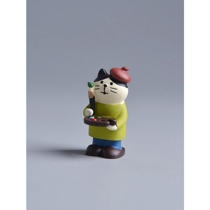 Mini Resin Cat Painter Scene Decoration Home Desktop Decoration Crafts Sculpture Decoration Best Gifts Birthday Painter