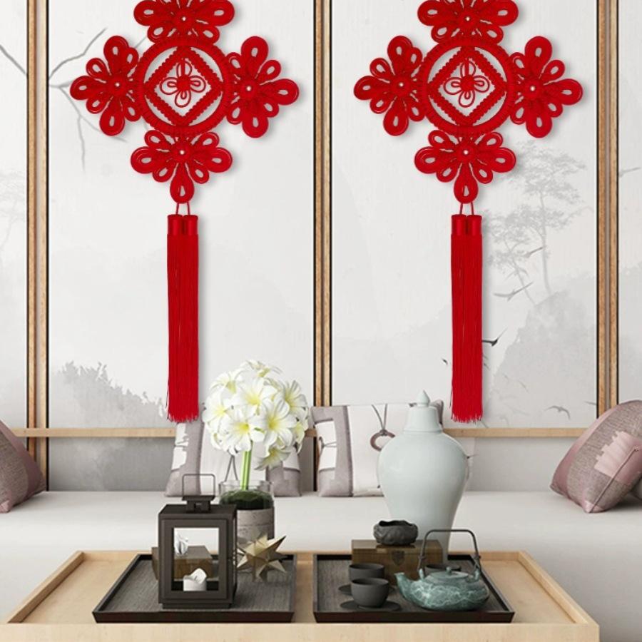 Large Red Handmade Chinese Knot Pendant: Decorative Wall Ornament for Living Room & Housewarming Gift