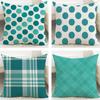 Pattern Teal Geometric Floral Pattern Cushion Cover Cushion Covers Natural Linen Breathable Sofa Bedroom Decor Pillowcase