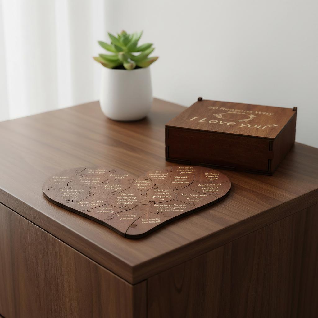 Romantic Heart Wooden Puzzle W/ Gift Box Romantic Love Jigsaw Puzzle for Him Her Valentines Anniversary Wedding