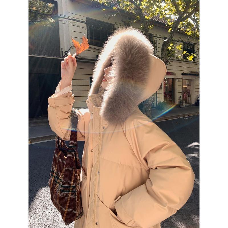 Out-of-season Down Padded Jacket Women's New 2026 Large Fur Collar Mid-length Padded Jacket Thickened Warm Cotton Coat Winter Coat