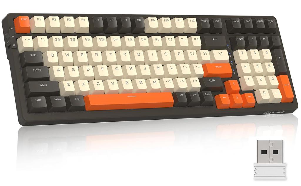 MAGIC-REFINER Mechanical Keyboard, Wireless Bluetooth 5.02.4GhzType-C Wired, with Receiver, Hot-Swap, DIY Switches, 19 RGB Lights, Rechargeable,