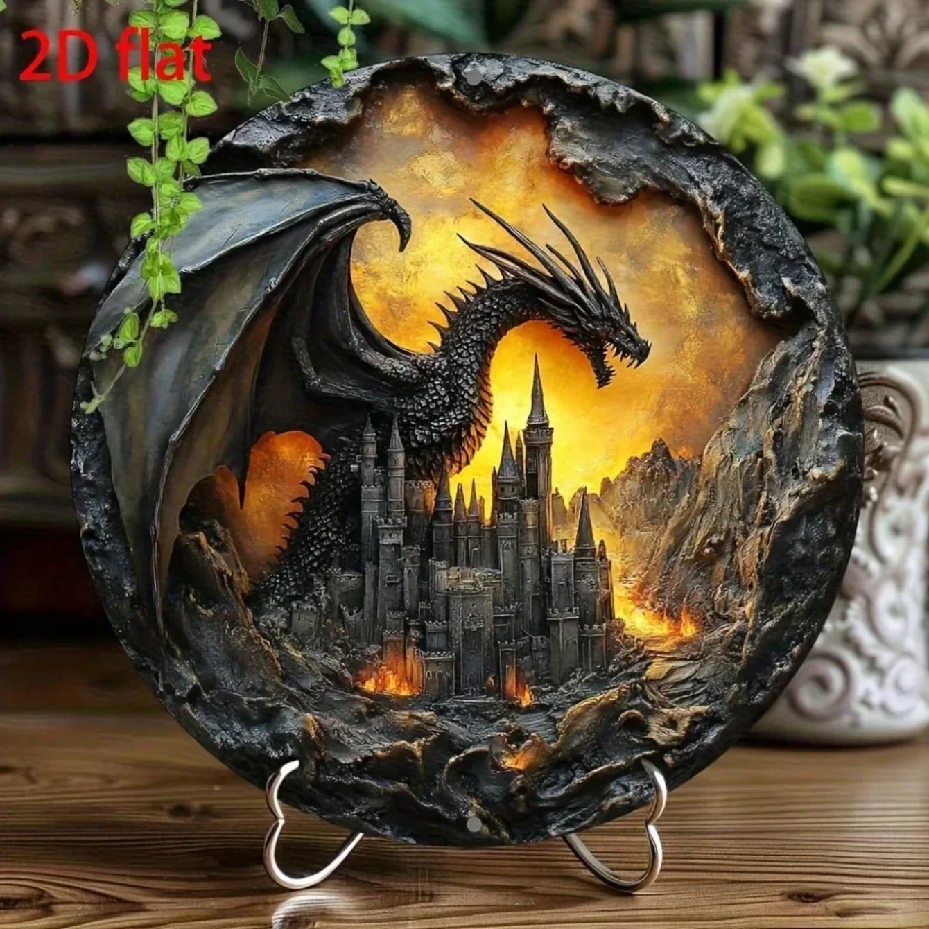 Vintage Fantasy Dragon Castle Metal Wall Art Decor разноцветный