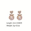 Exquisite Heart-Shaped Bowknot Faux Pearl Dangle Earrings with Shiny Zircon Inlay Fashionable Alloy Ear Studs