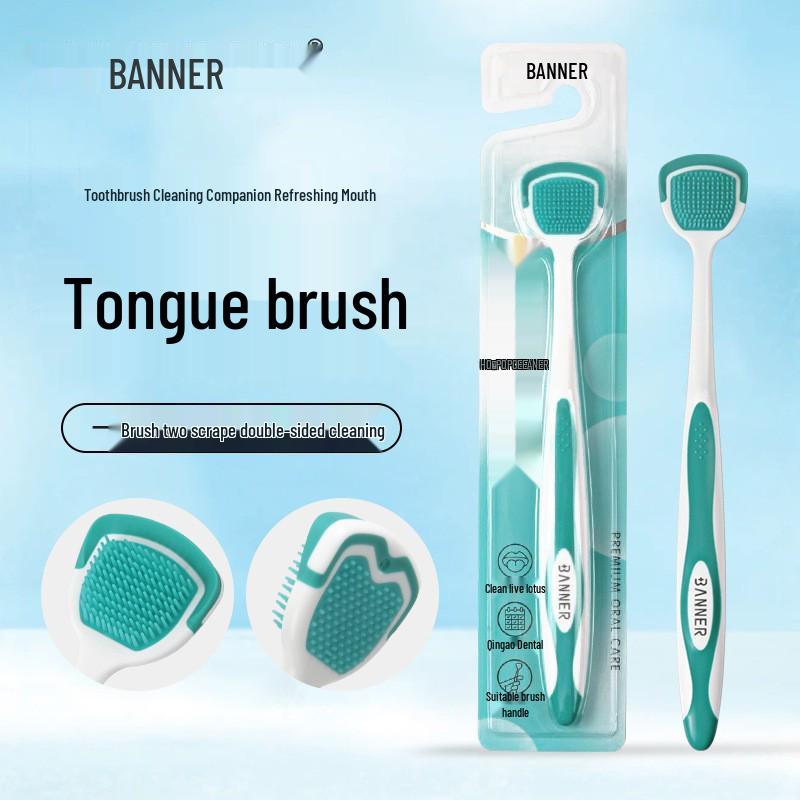 Double-Sided Antibacterial Tongue Scraper and Brush for Freshening and Deep Cleaning