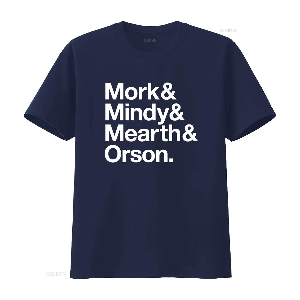MORK and MINDY retro TV T Shirt Helvetica vintage Washed Unisex Casual Breathable Stretched designer clothes graphic Slightly
