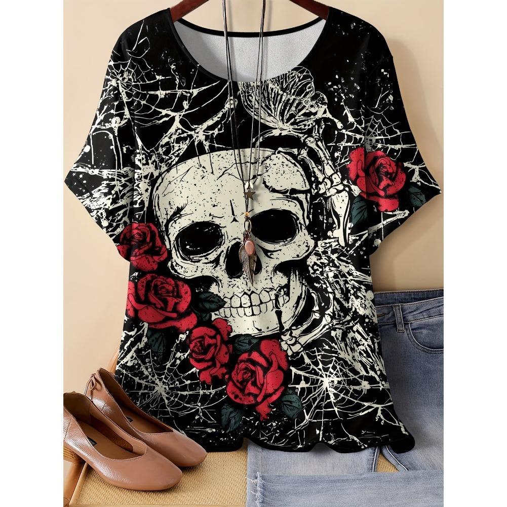 Plus Size Casual Crew Neck Short Sleeve Cartoon Animal Print T-Shirt - Soft Stretch Polyester Fabric Spring and Summer Womens Relaxed Fit Clothing