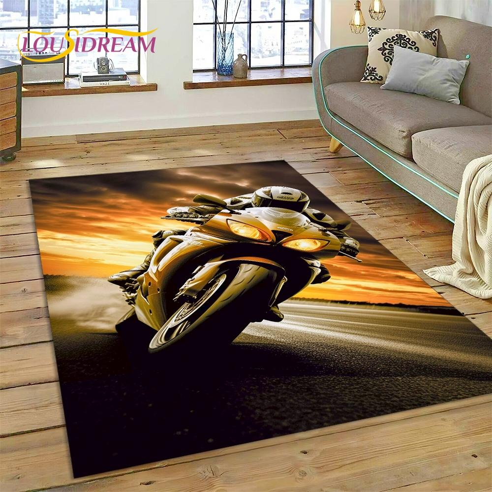 Motocross Modern retro Motorcycle Rug Carpet for Living Room Bedroom Home Decor,Floor Mat Non-slip Decoration for Sofa Doormat
