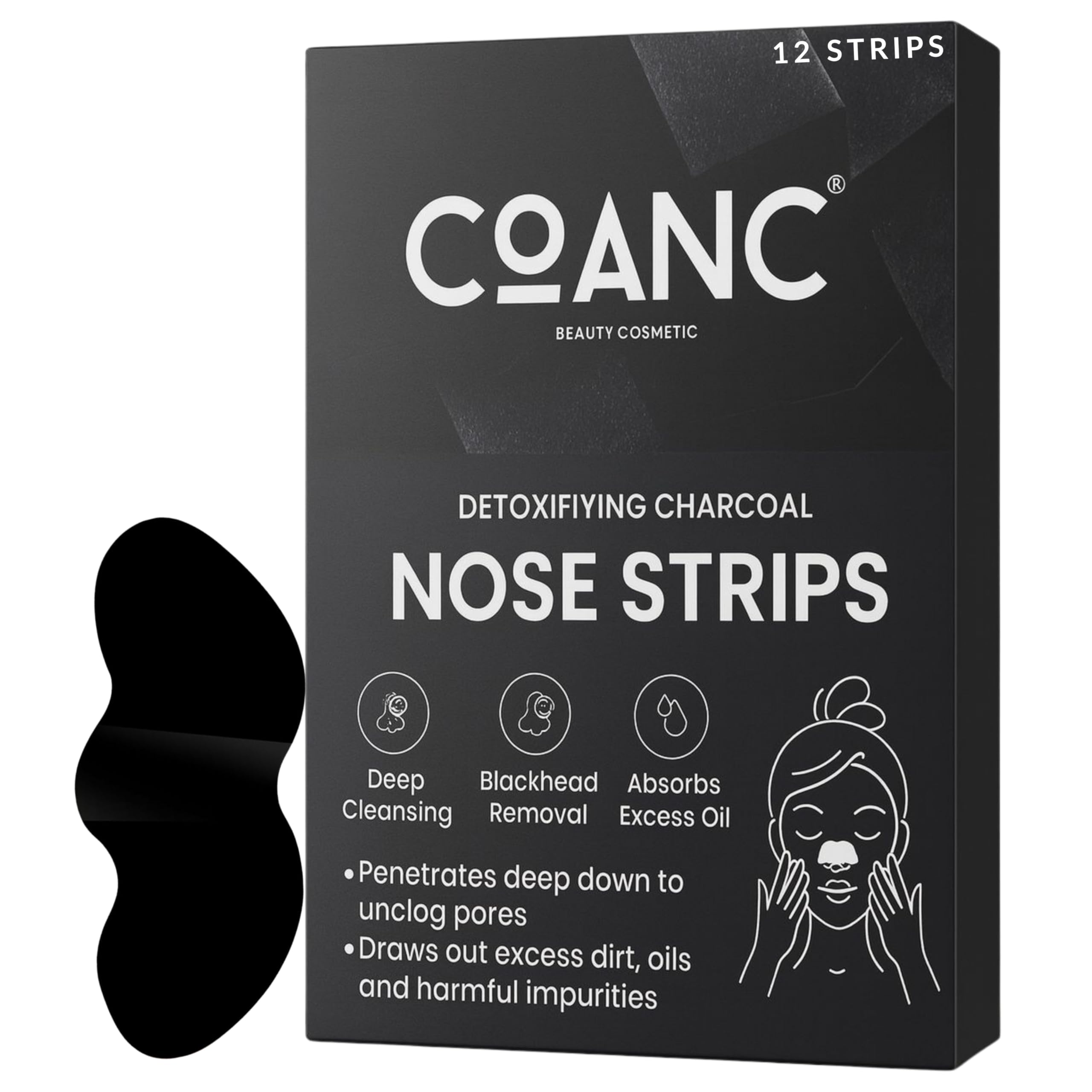 COANC Original Detoxifying Charcoal Deep Cleansing Pore Strips,Charcoal Nose Strips, Deep Cleansing Blackhead Removal, Absorbs Excess Oil,Nose St