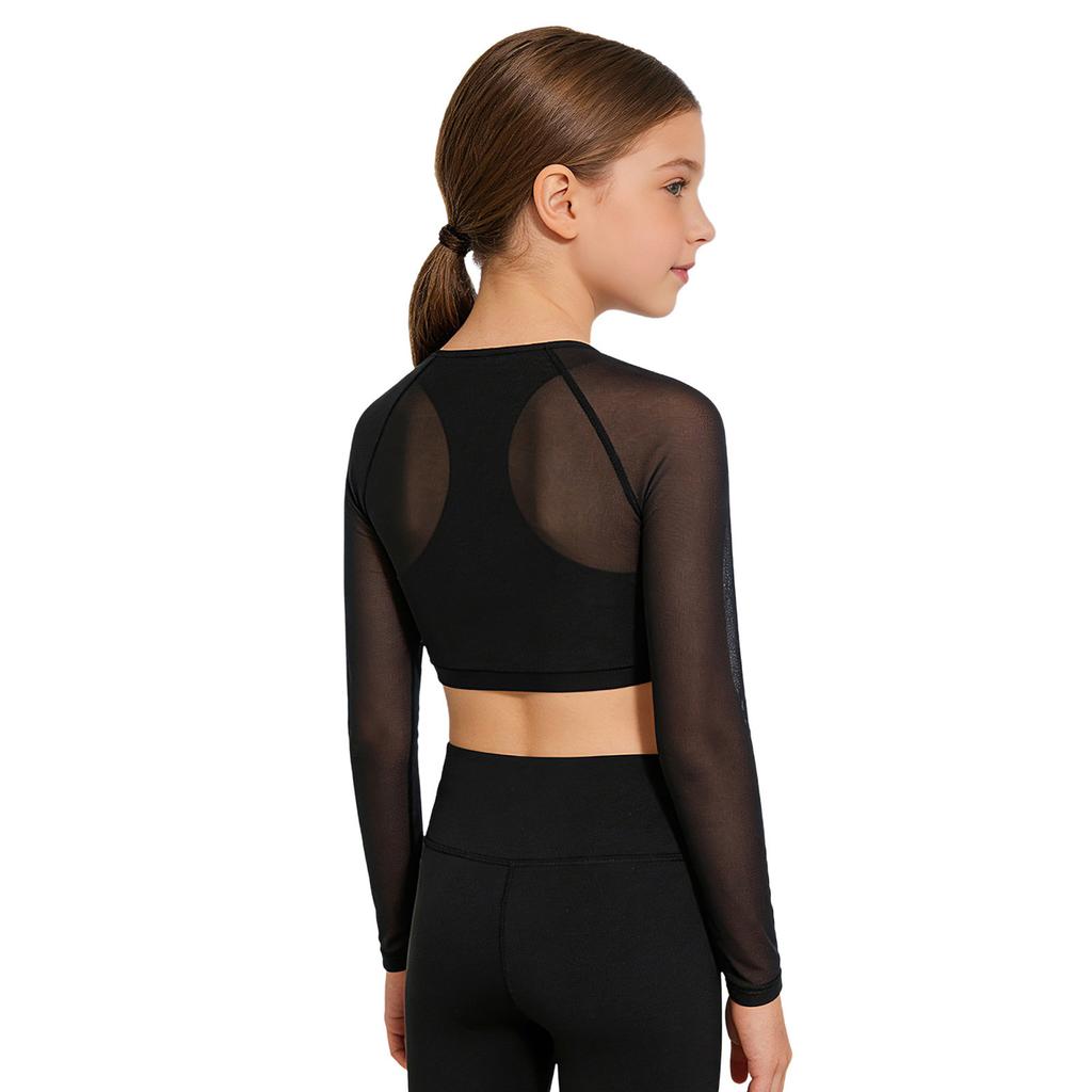 Top Sportivi Hip Hop Dance per Bambine e Ragazze, Manica Lunga, Rete, Crop Top con Gilet Integrato per Yoga, Allenamento, Corsa, Abbigliamento Attivo