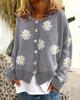 Autumn & Winter Chrysanthemum Embroidered Women's Knit Cardigan Sweater