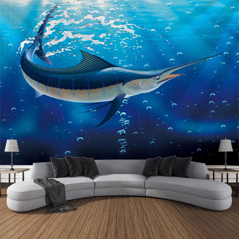Undersea print tapestry psychedelic room decoration wall hanging ocean coral dolphin home wall decoration cartoon mural