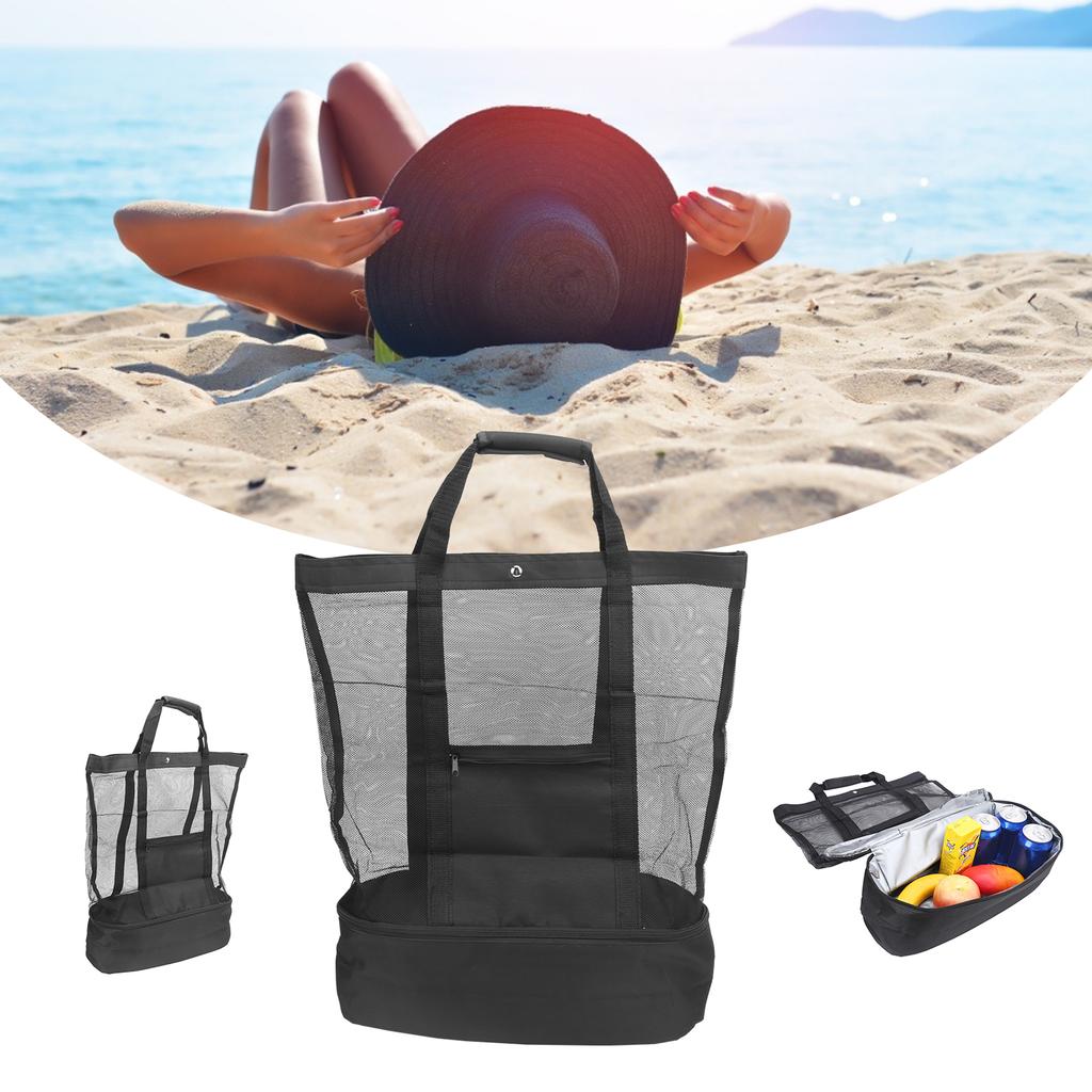 Camping Beach Mesh   Bag with Detachable Cooler Bag Multifunctional Packing  