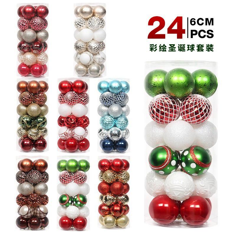 6cm Christmas Balls Set 24Pcs Electroplated Glitter Ornaments Xmas Tree Decor