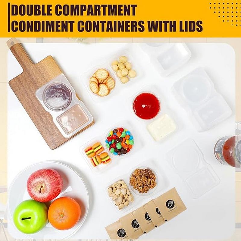30pcs Small Snack CupsDouble Compartment Snack Containers with Lids Leakproof Condiment Storage Clear Portable Snack Containers