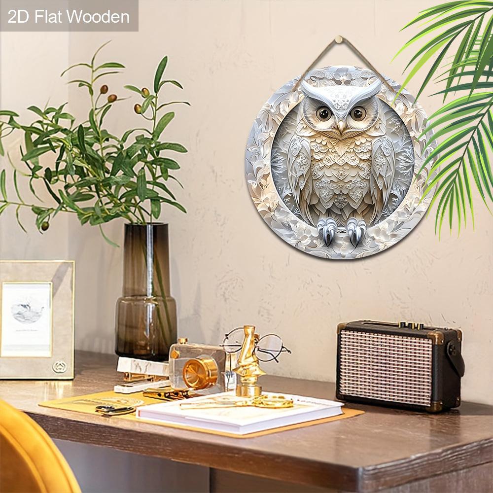 Cool Owl Wooden Sign, Funky Owl Round Sign for Front Door Wall Hanging Decor, Ideal Home Hanging Ornament