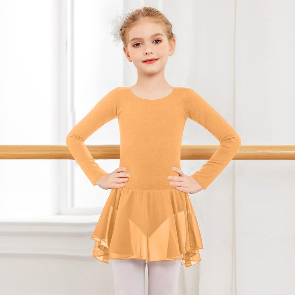 Mädchen Farbiger Langer Ärmel Tüll Body Tanzkostüm