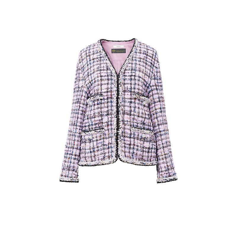 

Blacknini Yin Huafu/ Forbidden City Europe Import Bai Nian Factory Brand L & C Luxury Brand Plaid Tweed Outwear V-neck (Label: Lanificio) XS