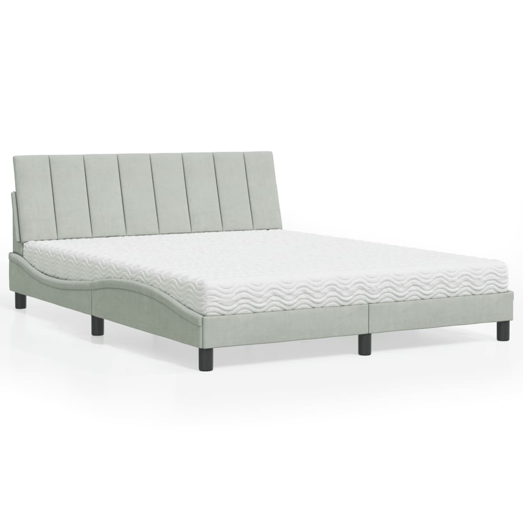 Vidaxl Bett mit Matratze, Hellgrau, 160x200 cm, Samt