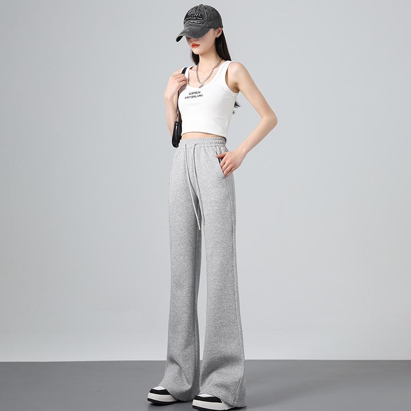 American-Style High Waist Flared Sweatpants for Women - Autumn/Winter Casual Slim Fit Long Pants