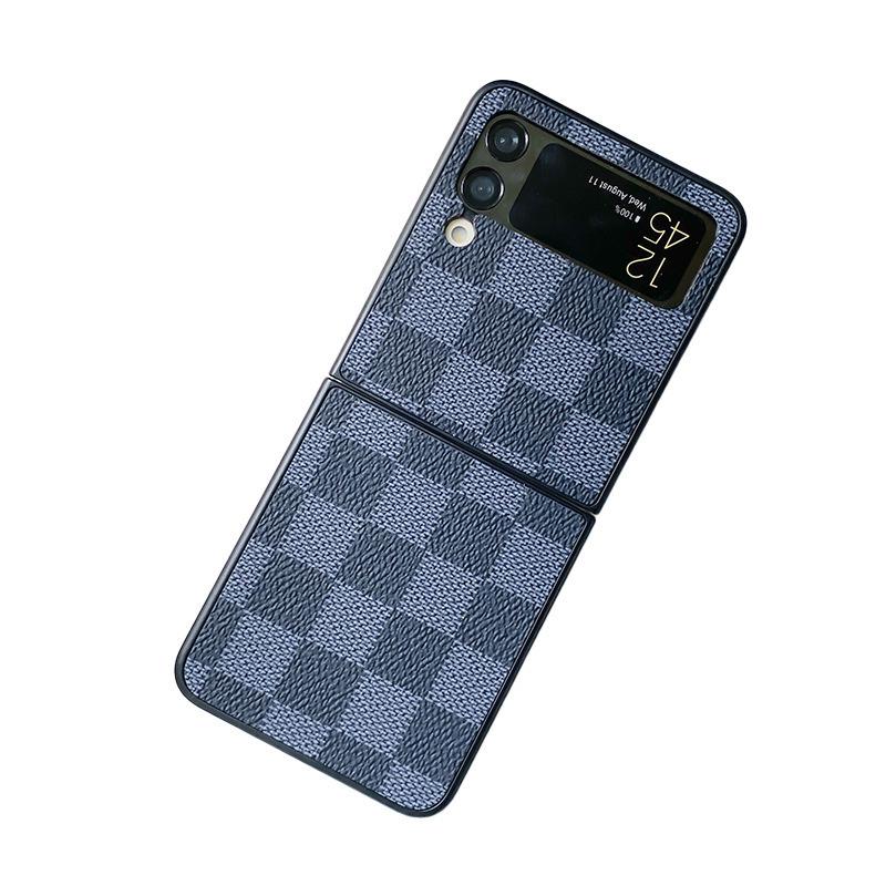 For Samsung ZFlip3 Mobile Phone Case Retro Plaid Nostalgic Brown Simple Anti-fall Leather Niche Neutral Style