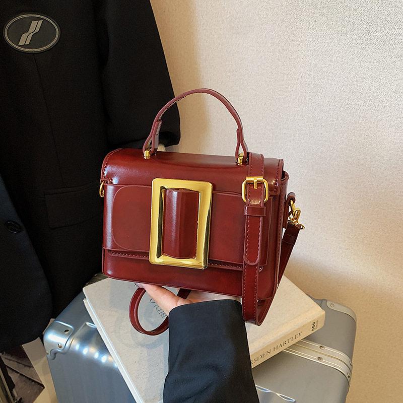 PU Hand-held Small Square Bag 2026 New Women's Casual Mini Crossbody Bags Retro Solid Color Buckle One Shoulder Pack